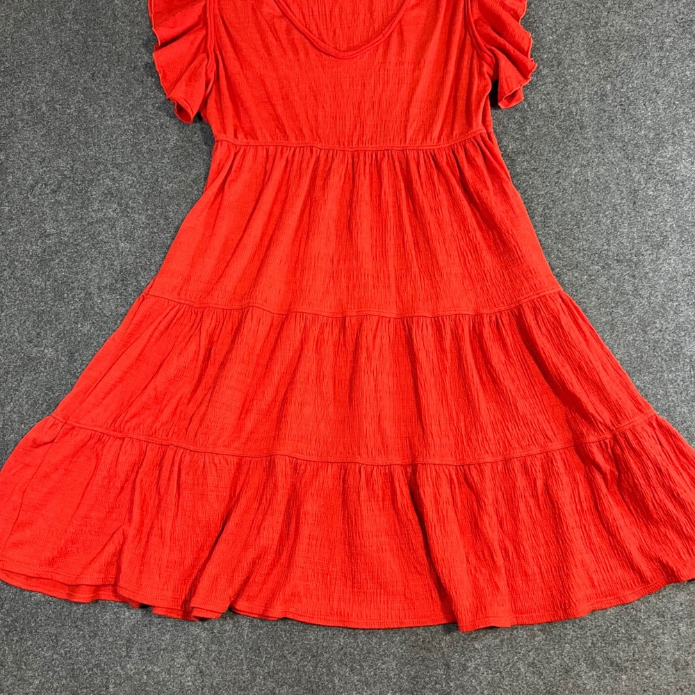 Max Studio Red Flutter Sleeve Tiered Mini Dress V-Neck Crinkle Gauze Cottagecore - Picture 9 of 12